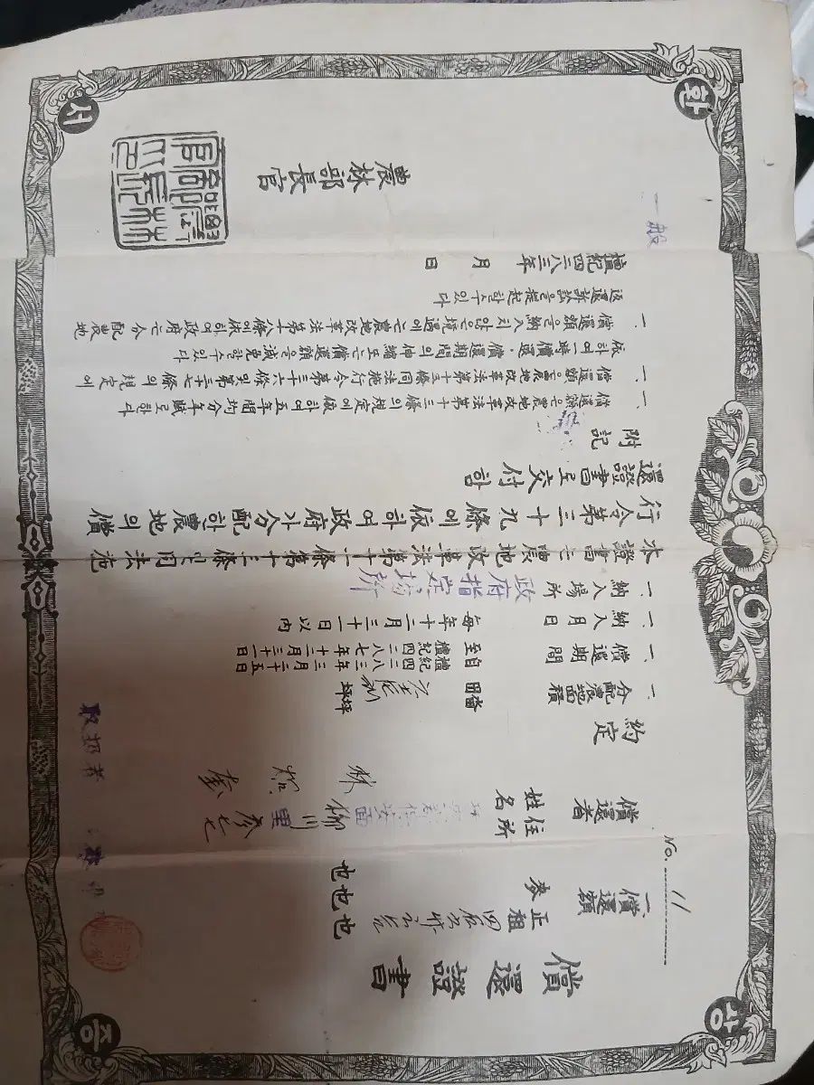 証書 農林部長官 農地改革法 取扱者