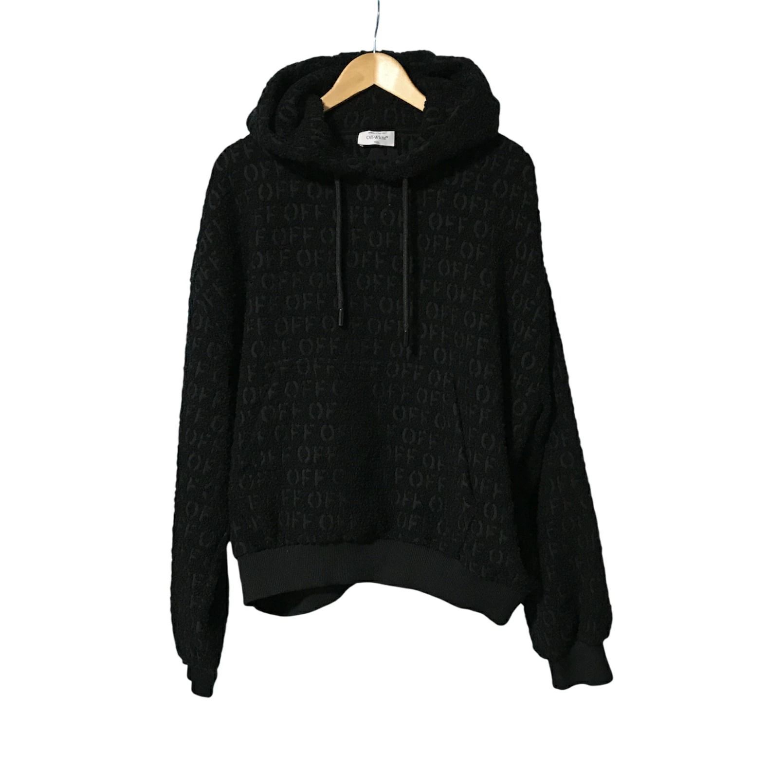 [城東75-041/併売] Off-White Off Ao Boucle Over Hoodie オフホワイト ブークレ オーバー フーディ ブラック Lサイズ