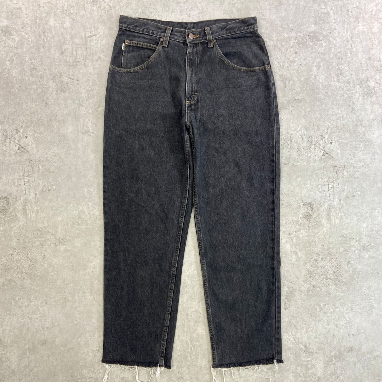 L.L.Bean エルエルビーン ブラックデニムパンツ テーパード カットオフ メンズW32 古着 DOUBLE L RELAXED FIT 黒色