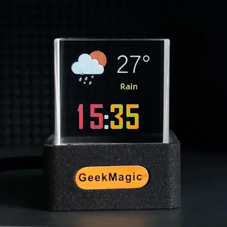 R★zmart GeekMagic GIFTV クリスタル キューブ フォトディスプレイ ホログラフィック デスクトップ スマート ウェザーステーション デジタル 時計 GIFアニメーション アルバム ホログラム時計 クリスタルフォト デジタ 236fd020