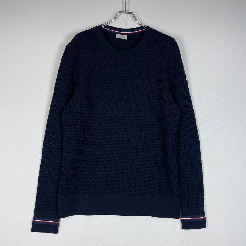 【中古品】 MONCLER モンクレール 18AW WAPPEN LOGO WAFFLE CREWNECK KNIT D20919033800 ワッペンロゴ ワッフル クルーネック ニット 長袖 トップス 【141-260606-yo-09-tei】