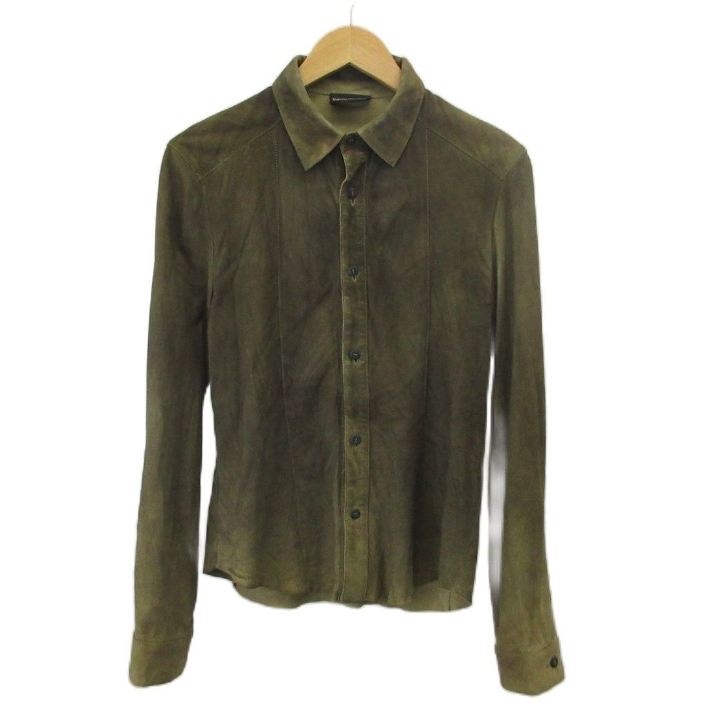 エンポリオアルマーニ EMPORIO ARMANI シャツ 山羊革 スエード レザー 長袖 44 S 茶色 ブラウン /XZ ■GY19
