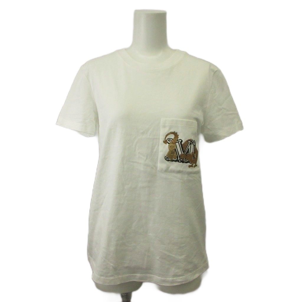 マックスマーラ MAX MARA エルモ ELMO Tシャツ カットソー 半袖 クルーネック Mロゴ テディベア ドラゴン ラインストーン 刺繍 白 ホワイト /XZ ■GY19