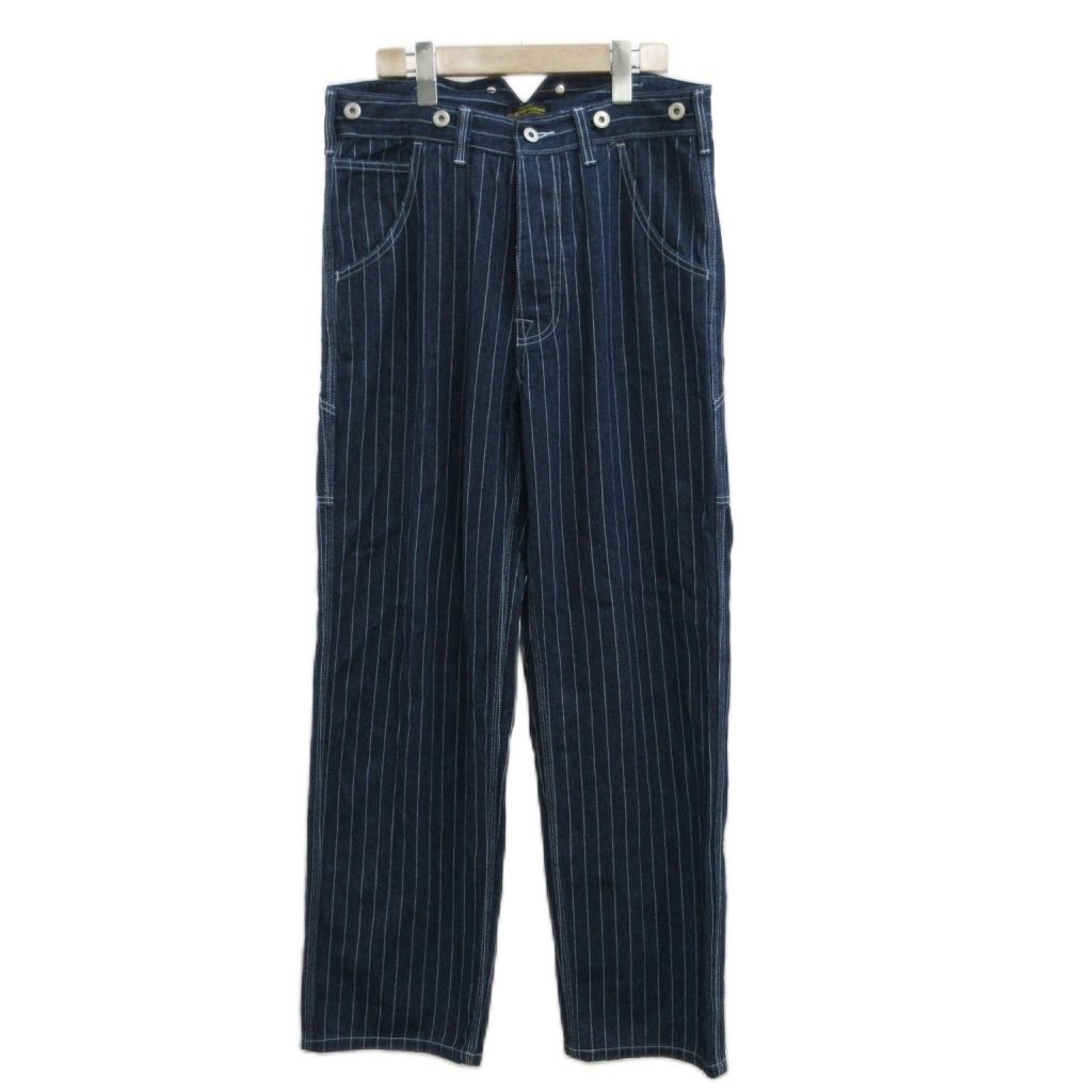 オコンクウォ OKONKWO MFG.CO ワークパンツ ペインターパンツ デニム ウォバッシュストライプ シンチバック ボタンフライ M 紺 ネイビー /XZ ■GY18
