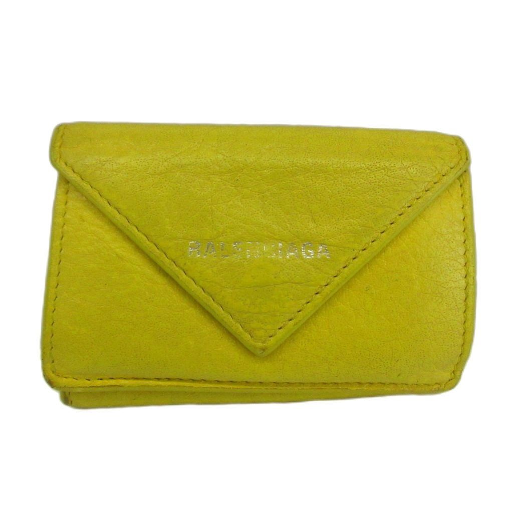 バレンシアガ BALENCIAGA ペーパー ミニ ウォレット 財布 三つ折り ロゴ 黄色 イエロー 391446 /XZ ■GY11