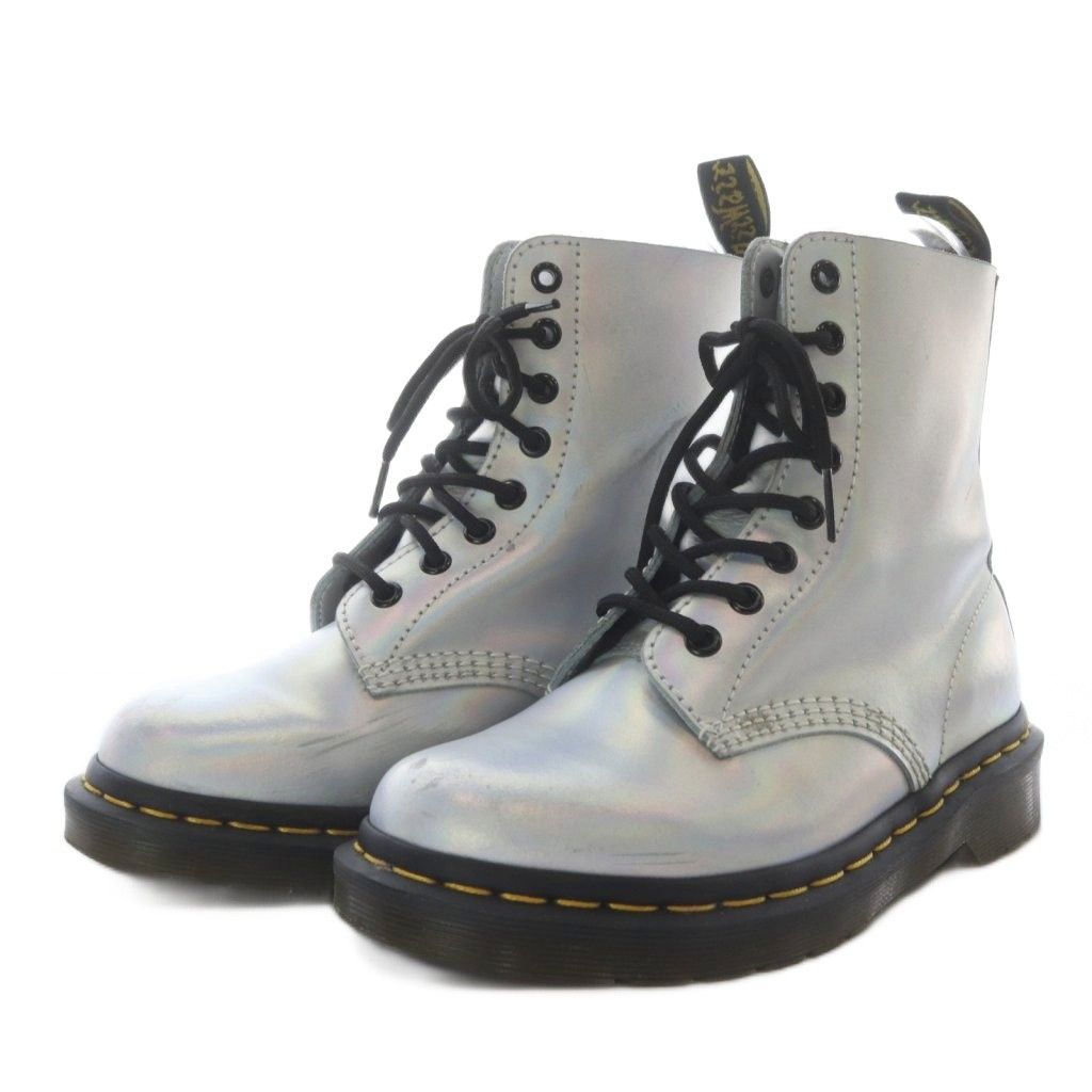 ドクターマーチン DR.MARTENS AW006 ワークブーツ ショート フラット 8ホール レースアップ メタリック レザー UK4 シルバー色 /YO35 ■GY11