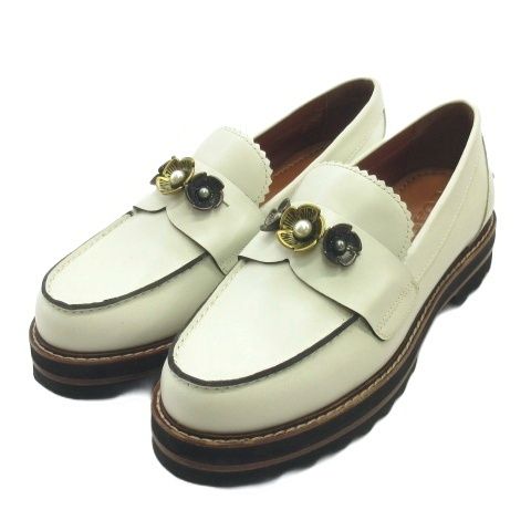 コーチ COACH LENOX LOAFER レザー ローファー 花モチーフ 23.5cm ホワイト G12181