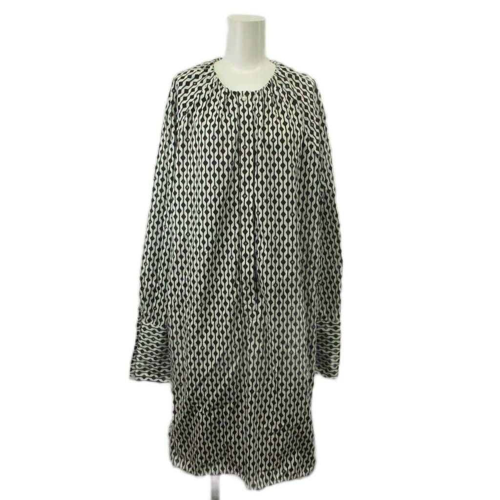 マックスマーラ MAX MARA 白タグ ワンピース 長袖 ロング ノーカラー ジオメトリック 総柄 比翼ボタン 48 XXXL 黒 ブラック 白 ホワイト 122620296 /XZ ■GY19
