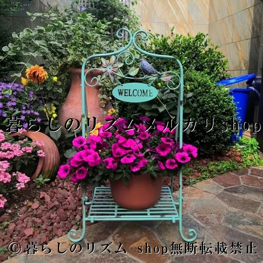 植木鉢スタンド ヴィンテージ フラワースタンド ウェルカムオーナメント ガーデンラック プランタースタンド 鳥モチーフ 錬鉄製 ガーデンオブジェ ガーデンデコレーション 花台 フラワーラック 園芸ラック 鉢置き 棚 ガーデニング雑貨 アンティーク調