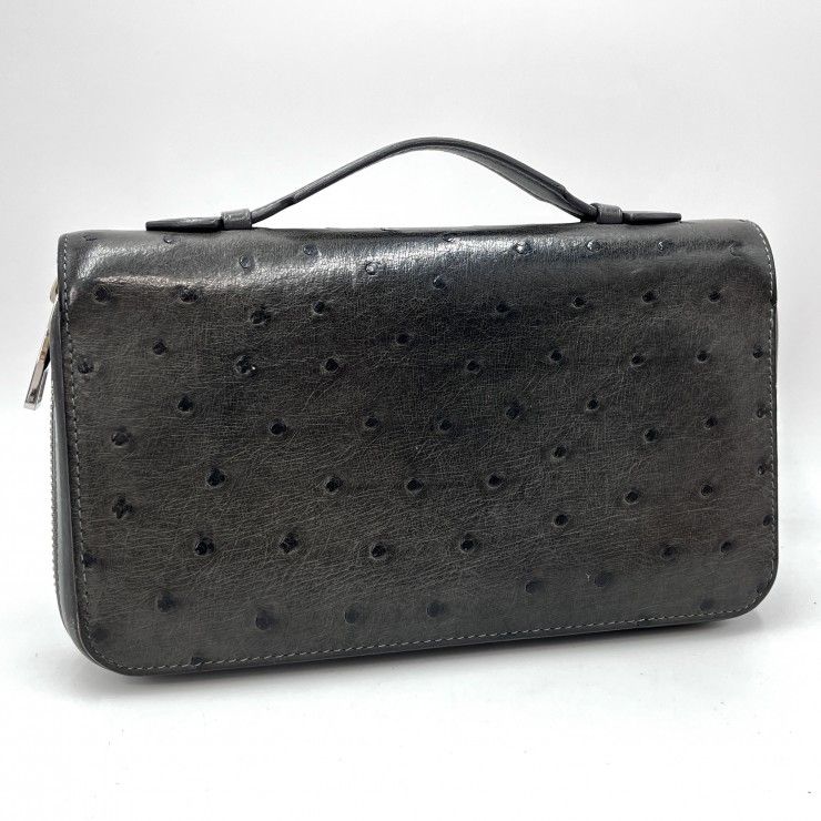 LOUIS VUITTON（ルイヴィトン）ジッピーXL セカンドバッグ クラッチバッグ オーストリッチレザー ダークグレー シルバー金具 メンズ N93256【中古】