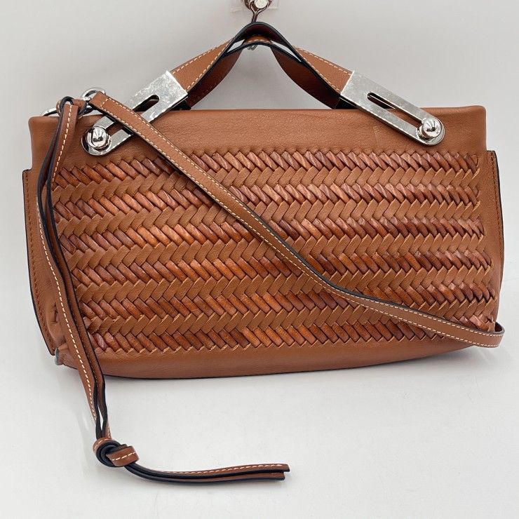 LOEWE（ロエベ）ミッシー ハンドバッグ ショルダーバッグ 2WAY 編み込みレザー ブラウン レディース スペイン製【中古】