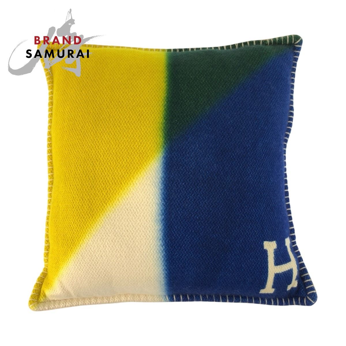 美品 HERMES エルメス Hピタゴラス マルチカラー ブルー イエロー カシミヤ インテリア クッション 男女兼用 602691 【中古】 美品 HERMES エルメス Hピタゴラス マルチカラー ブルー イエロー