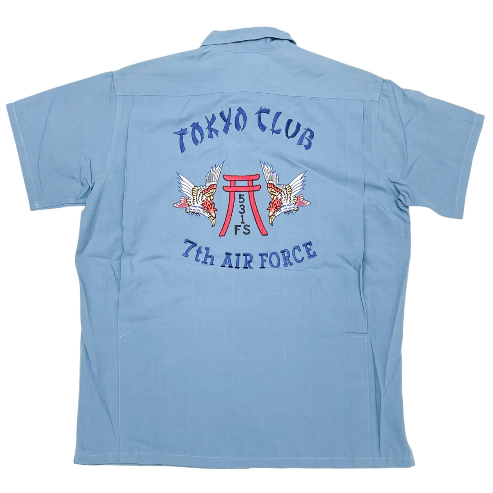 未使用品 サックス Mサイズ 東洋 Style Eyes M36444 スタイルアイズ レーヨン ボーリングシャツ スーベニア 7th AIR FORCE 刺繍