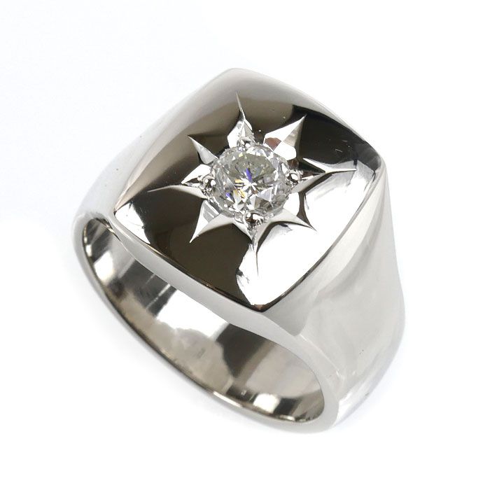 Pt900プラチナ 印台 リング・指輪 ダイヤモンド0.58ct 20号 29.5g メンズ 中古