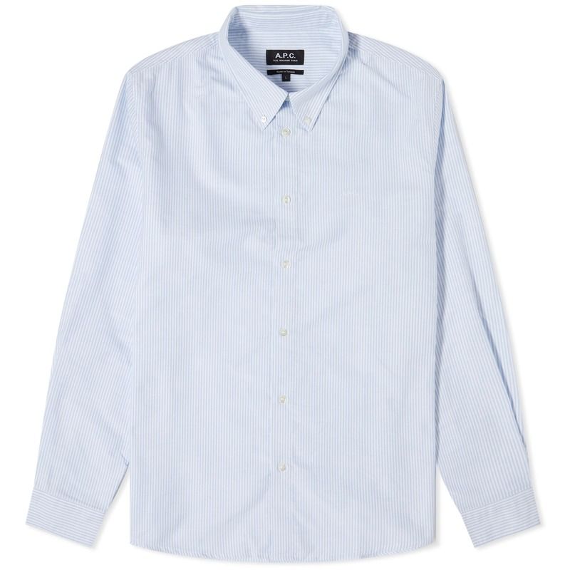 アーペーセー メンズ トップス シャツ ボタンダウン APC Greg Log Button Down Stripe Shirt Blue ブルー