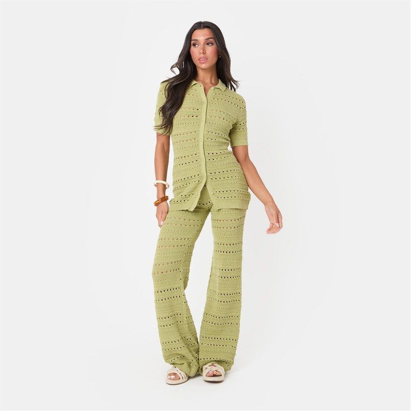 アイソウイットファースト レディース トップス シャツ I Saw It First Crochet Shirt and Pant Set Green グリーン