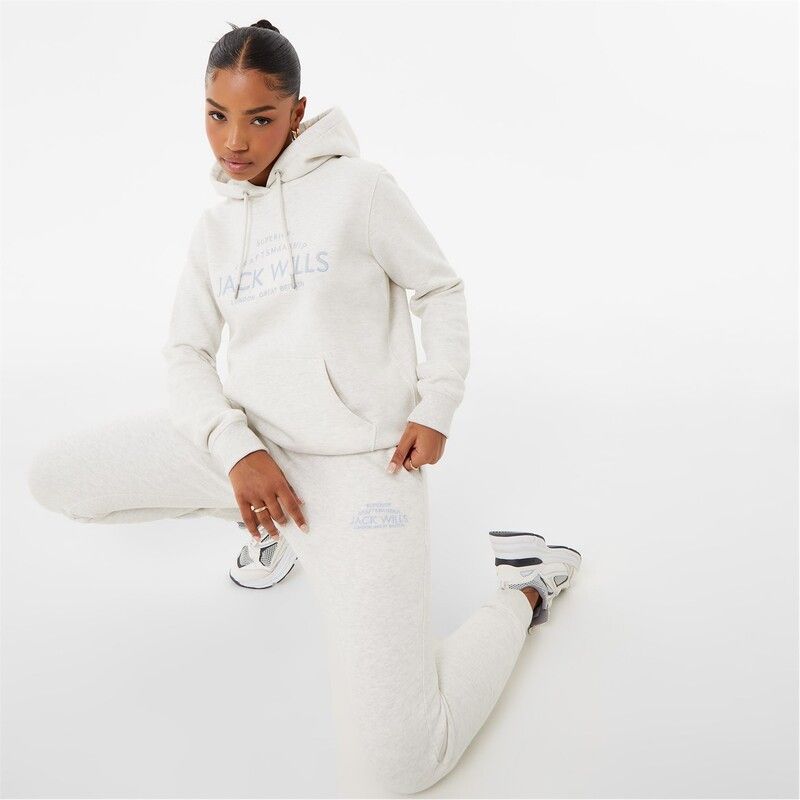 ジャック ウィルス レディース アウター パーカー・スウェット ロゴ パーカー グラフィック Jack Wills Hunston Graphic Logo Hoodie Light Heather ヘザー
