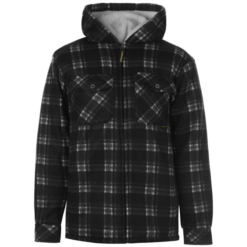 ダンロップ メンズ アウター パーカー・スウェット パーカー Dunlop Full Zip Checked Hoodie Mens Black ブラック