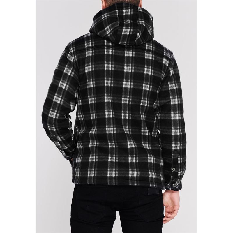 ダンロップ メンズ アウター パーカー・スウェット パーカー Dunlop Full Zip Checked Hoodie Mens Black ブラック