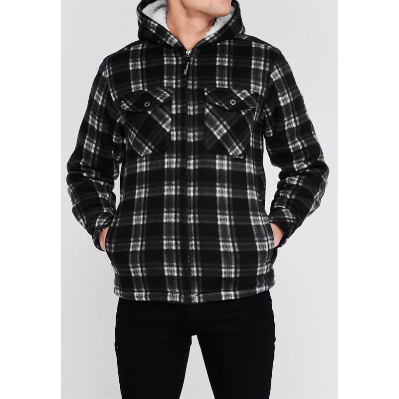 ダンロップ メンズ アウター パーカー・スウェット パーカー Dunlop Full Zip Checked Hoodie Mens Black ブラック