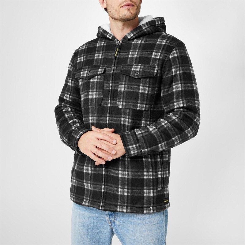 ダンロップ メンズ アウター パーカー・スウェット パーカー Dunlop Full Zip Checked Hoodie Mens Black ブラック