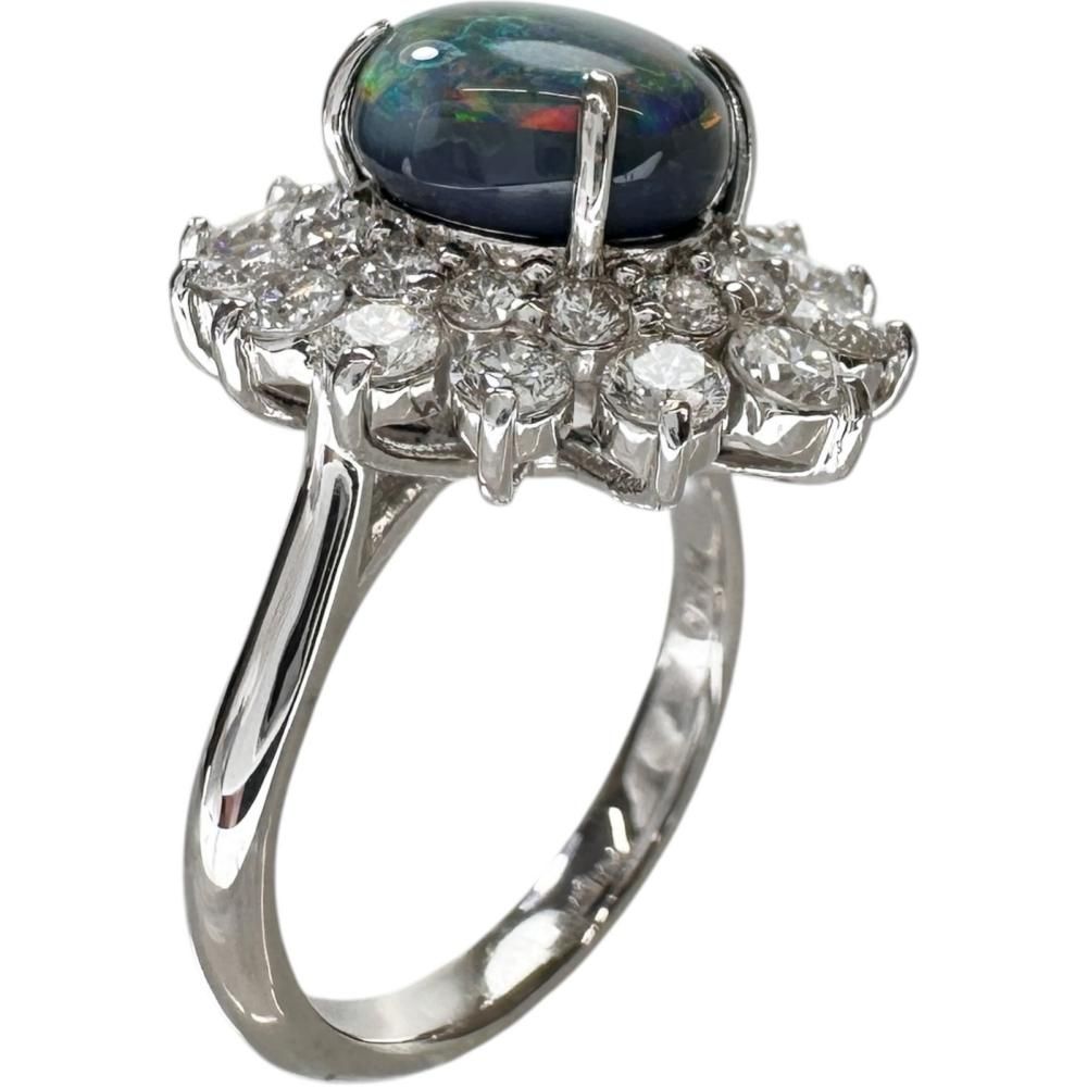 12.5号 ブラックオパール 2.68ct ダイヤモンド 1.58ct リング・指輪 Pt950プラチナ 9.8g レディース 【中古】【真子質店】【NN】 12.5号 ブラックオパール 2.68ct ダイヤモンド 1.58ct リング・指輪 Pt950プラチナ 9.8g レディース 【中古】【真子質店】【NN】