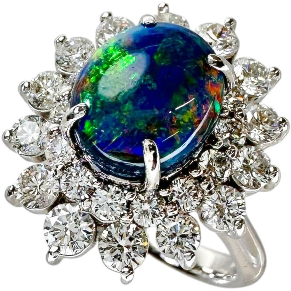 12.5号 ブラックオパール 2.68ct ダイヤモンド 1.58ct リング・指輪 Pt950プラチナ 9.8g レディース 【中古】【真子質店】【NN】