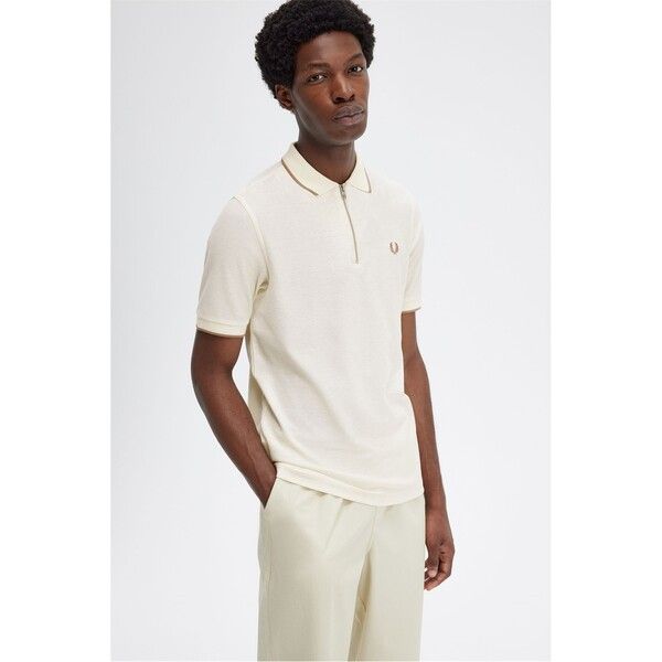 フレッドペリー メンズ トップス ポロシャツ クレープ Fred Perry Fred Crepe Zip Polo Sn43 Ecru 560 エクリュ