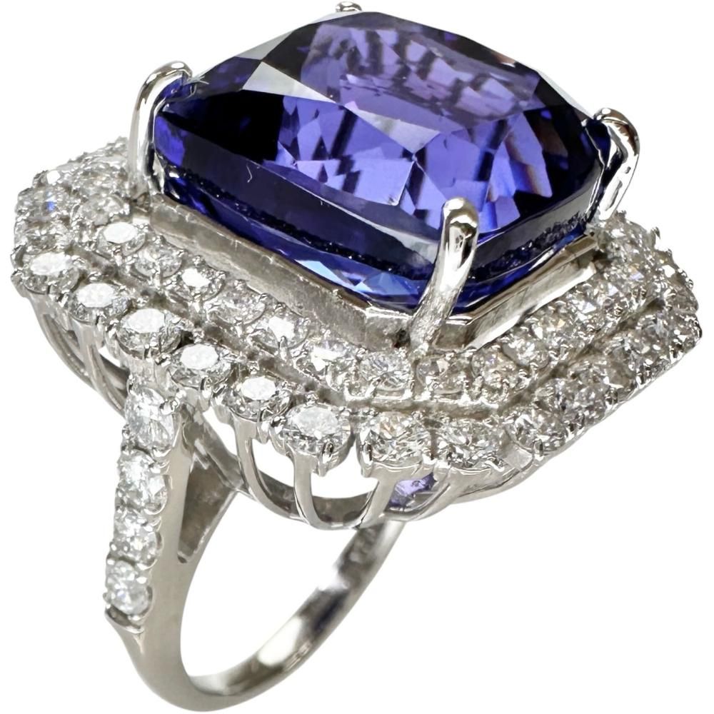 12号 タンザナイト 17.00ct ダイヤモンド 2.03ct リング・指輪 Pt950プラチナ 15.4g レディース 【中古】【真子質店】【NN】