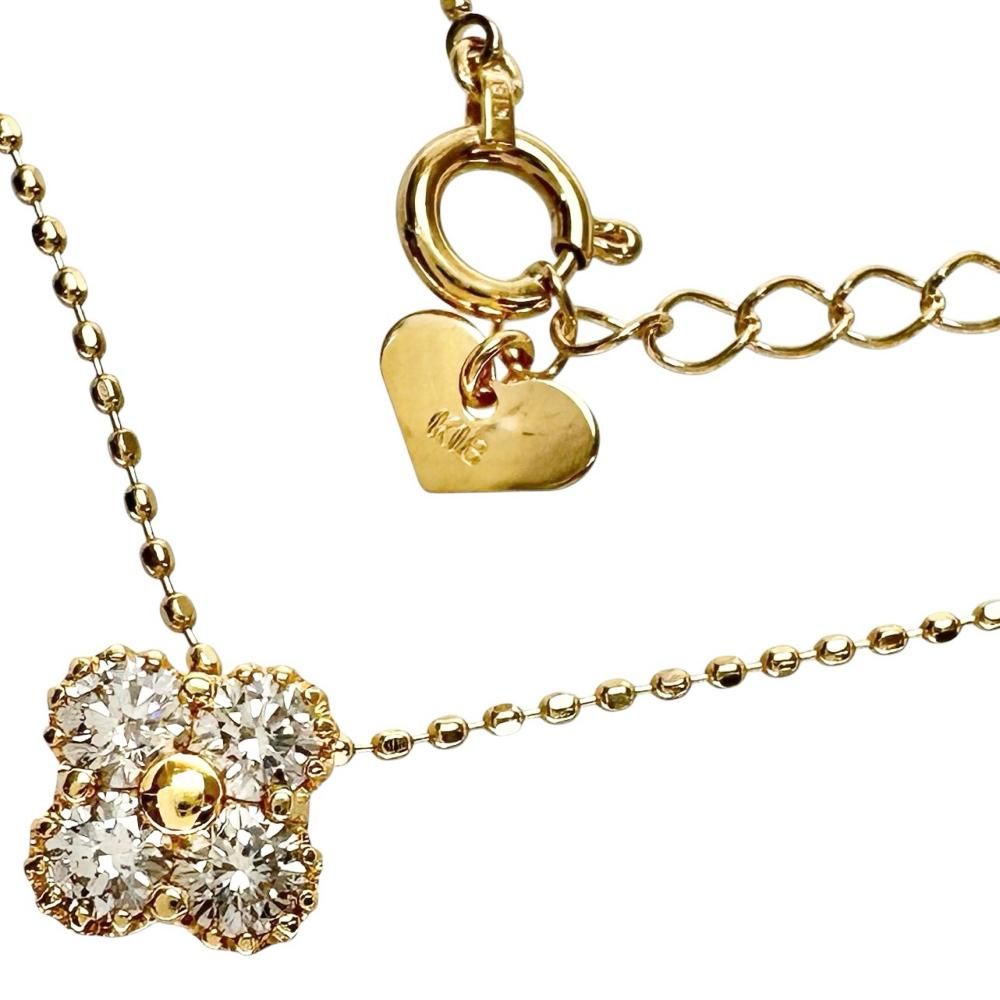 四つ葉フラワーモチーフ アジャスター付き ダイヤモンド 0.34ct ネックレス K18ゴールド 18金 2.0g 45cm レディース 【中古】【真子質店】【NN】