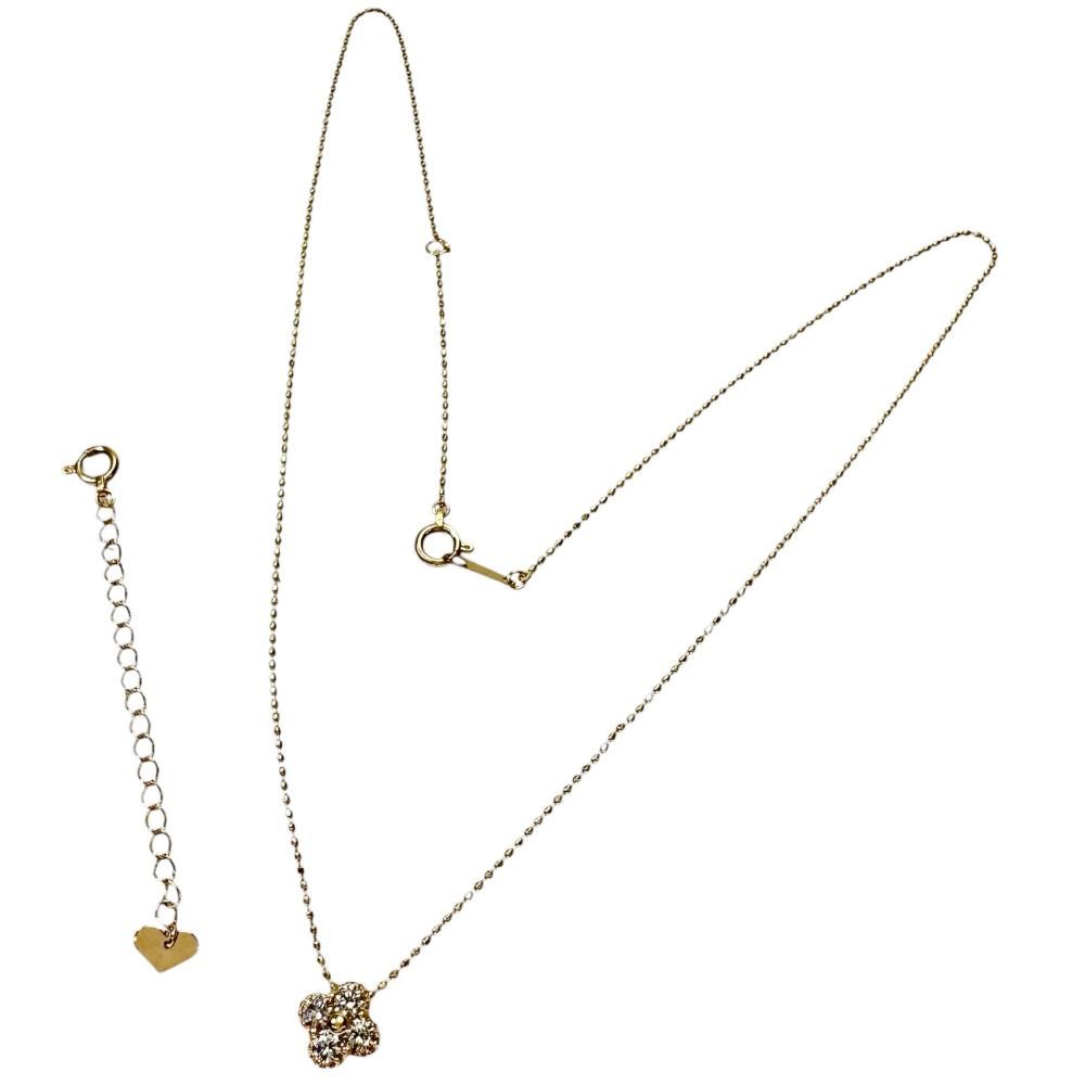 四つ葉フラワーモチーフ アジャスター付き ダイヤモンド 0.34ct ネックレス K18ゴールド 18金 2.0g 45cm レディース 【中古】【真子質店】【NN】