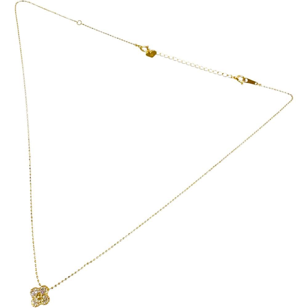 四つ葉フラワーモチーフ アジャスター付き ダイヤモンド 0.34ct ネックレス K18ゴールド 18金 2.0g 45cm レディース 【中古】【真子質店】【NN】