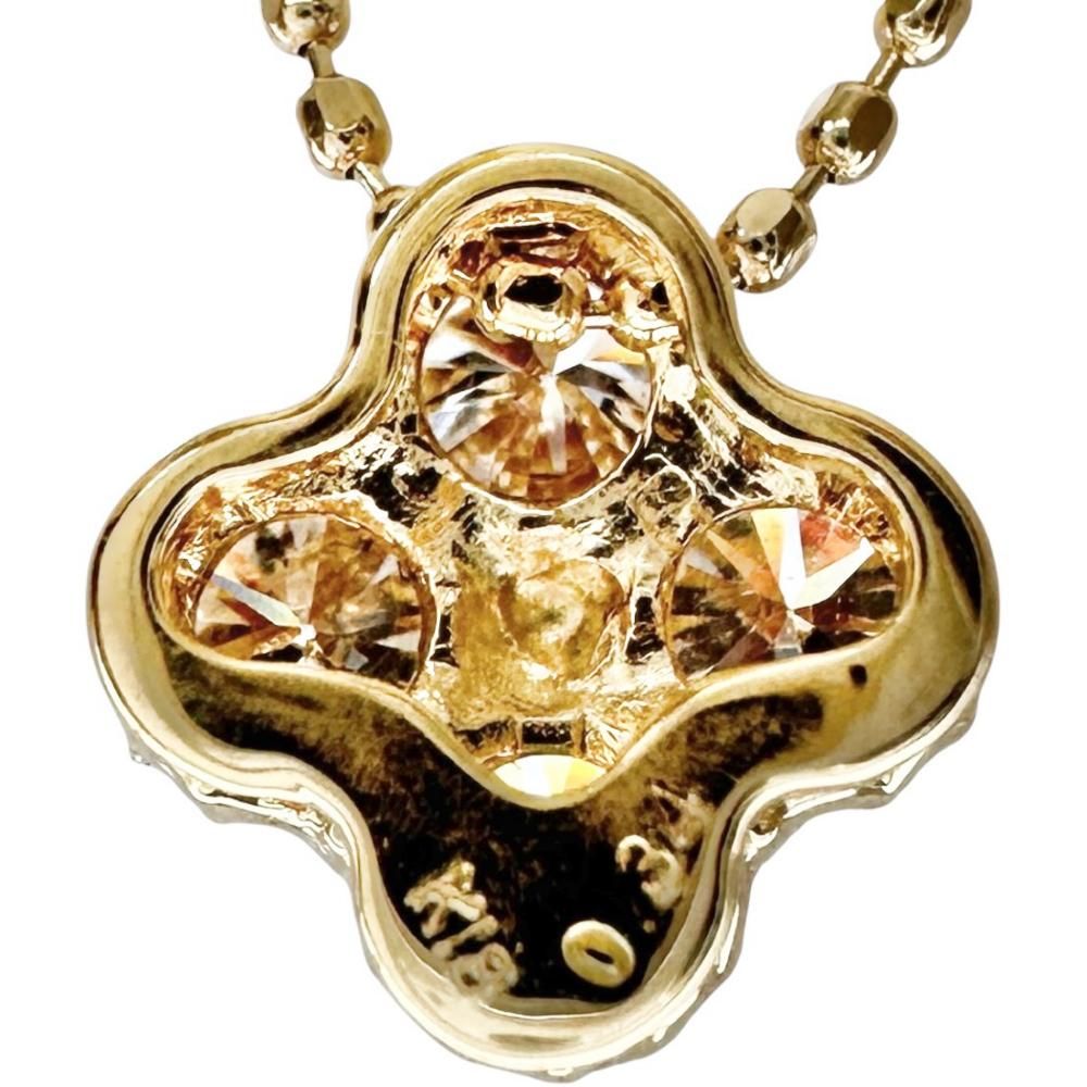 四つ葉フラワーモチーフ アジャスター付き ダイヤモンド 0.34ct ネックレス K18ゴールド 18金 2.0g 45cm レディース 【中古】【真子質店】【NN】