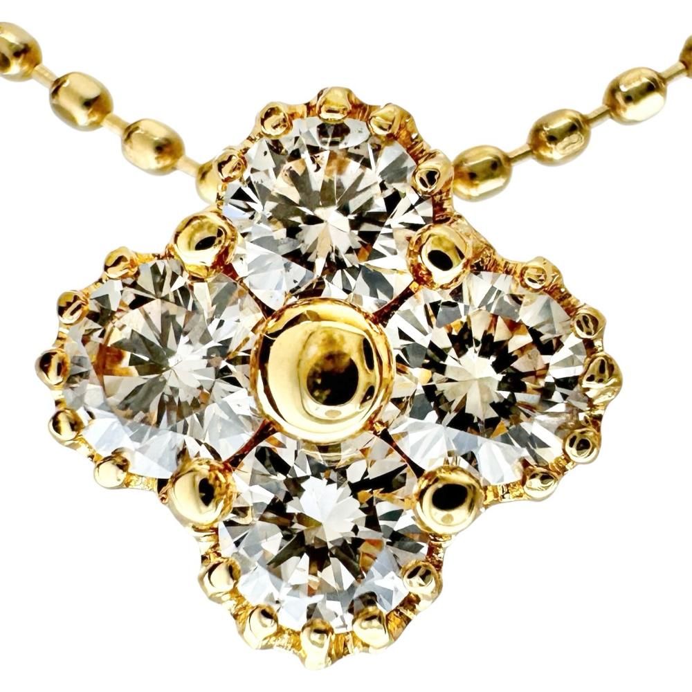 四つ葉フラワーモチーフ アジャスター付き ダイヤモンド 0.34ct ネックレス K18ゴールド 18金 2.0g 45cm レディース 【中古】【真子質店】【NN】