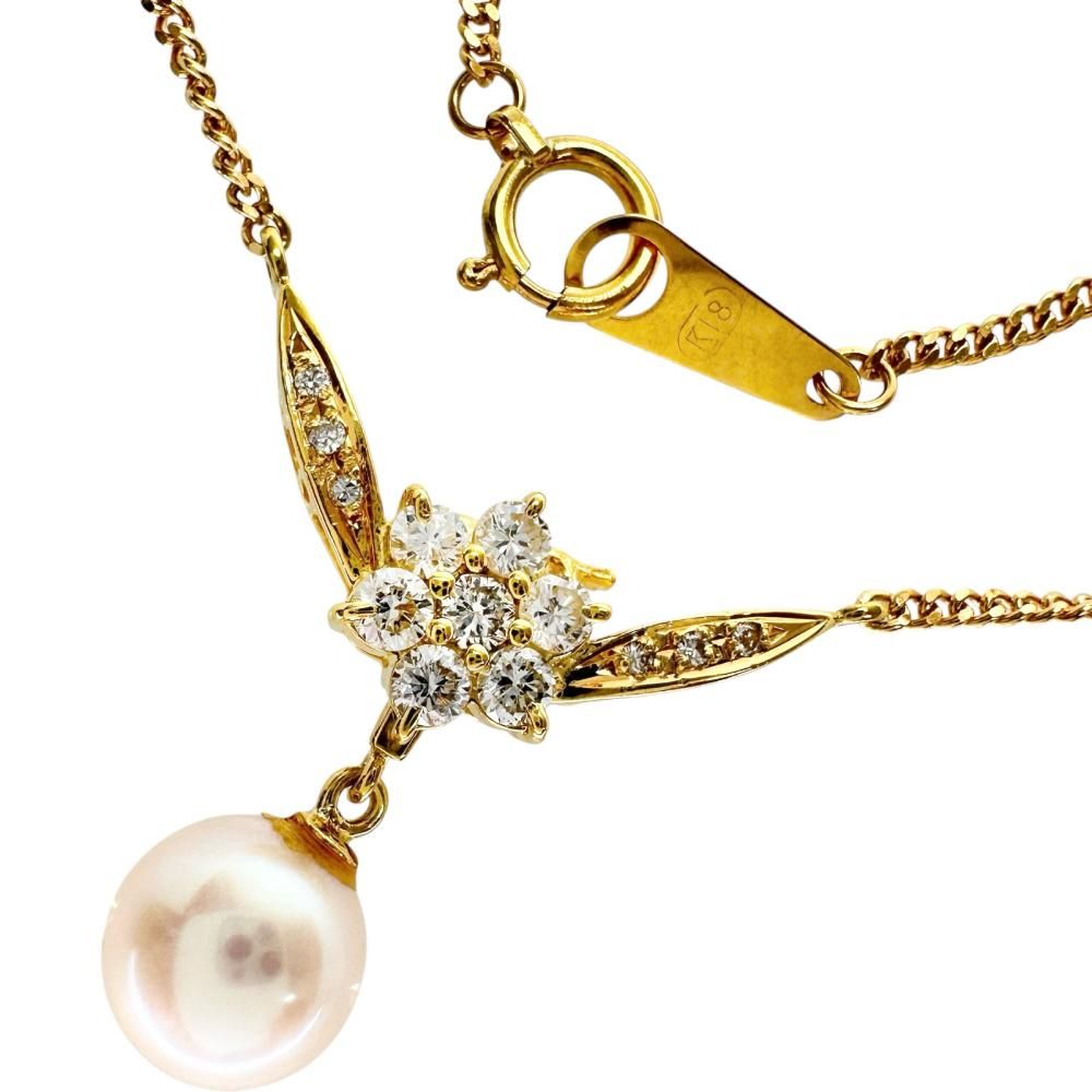2WAY アコヤパール7.4mm ダイヤモンド 0.36ct ネックレス K18ゴールド 18金 5.2g 42.5cm レディース 【中古】【真子質店】【NN】