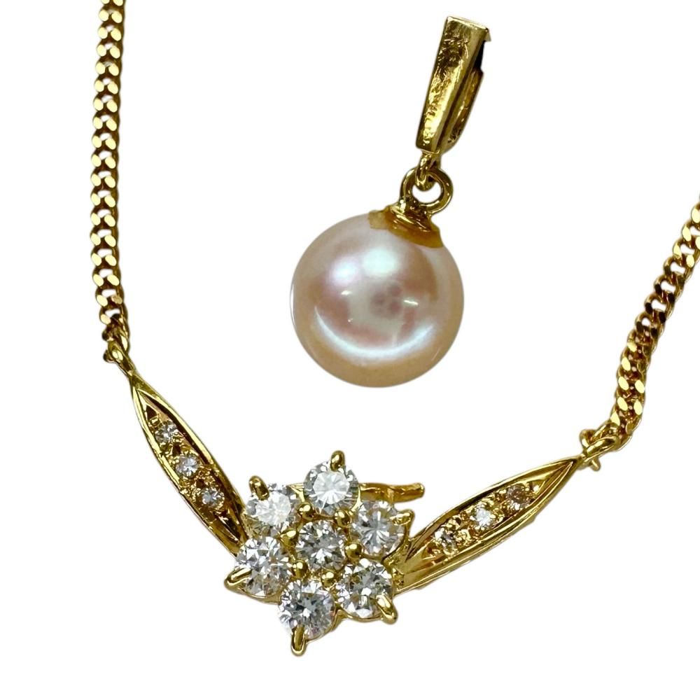 2WAY アコヤパール7.4mm ダイヤモンド 0.36ct ネックレス K18ゴールド 18金 5.2g 42.5cm レディース 【中古】【真子質店】【NN】 2WAY アコヤパール7.4mm ダイヤモンド 0.36ct ネックレス K18ゴールド 18金 5.2g 42.5cm レディース 【中古】【真子質店】【NN】