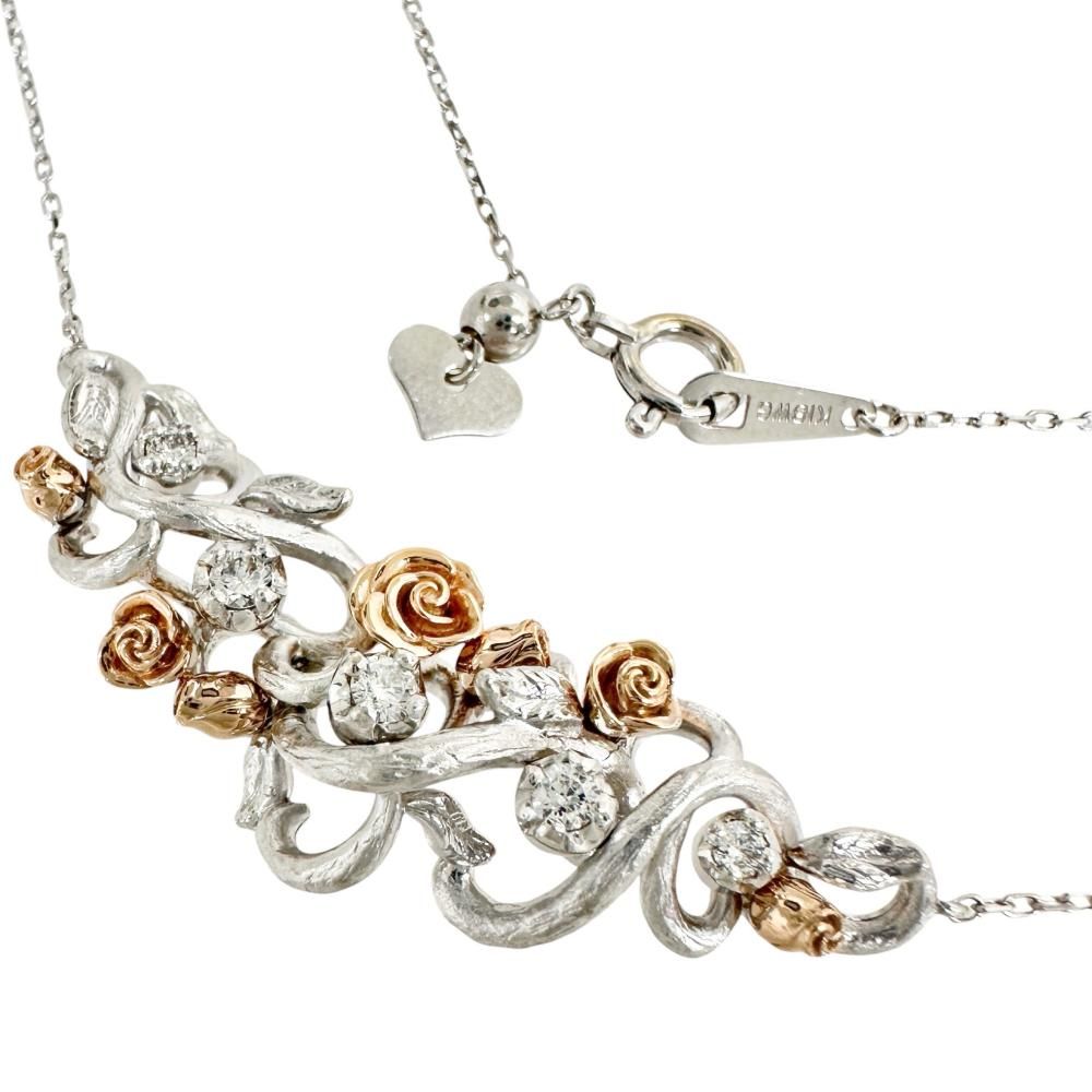 薔薇/ローズモチーフ ダイヤモンド 0.10ct ネックレス K18WGホワイトゴールド 18金 /K18PGピンクゴールド 18金 6.1g 45cm レディース 【中古】【真子質店】【NN】