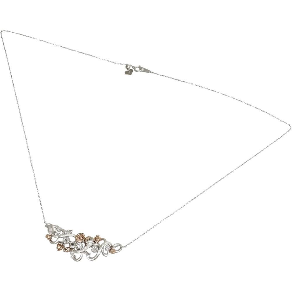 薔薇/ローズモチーフ ダイヤモンド 0.10ct ネックレス K18WGホワイトゴールド 18金 /K18PGピンクゴールド 18金 6.1g 45cm レディース 【中古】【真子質店】【NN】 薔薇/ローズモチーフ ダイヤモンド 0.10ct ネックレス K18WGホワイトゴールド 18金 /K18PGピンクゴールド 18金 6.1g 45cm レディース 【中古】【真子質店】【NN】