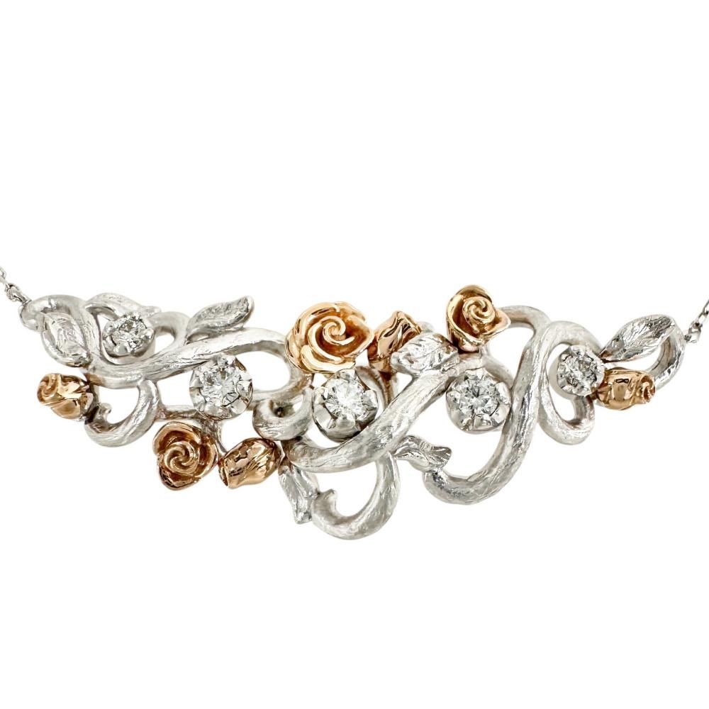 薔薇/ローズモチーフ ダイヤモンド 0.10ct ネックレス K18WGホワイトゴールド 18金 /K18PGピンクゴールド 18金 6.1g 45cm レディース 【中古】【真子質店】【NN】 薔薇/ローズモチーフ ダイヤモンド 0.10ct ネックレス K18WGホワイトゴールド 18金 /K18PGピンクゴールド 18金 6.1g 45cm レディース 【中古】【真子質店】【NN】