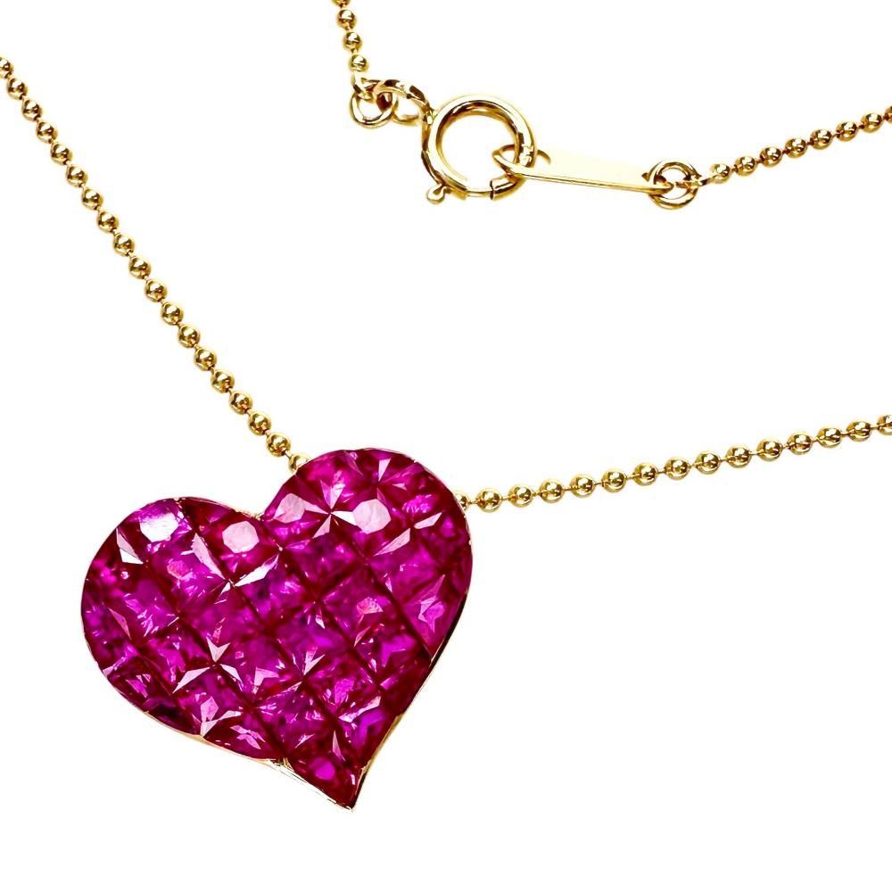 ハートモチーフ ルビー 1.26ct ネックレス K18ゴールド 18金 3.1g 40.5cm レディース 【中古】【真子質店】【NN】