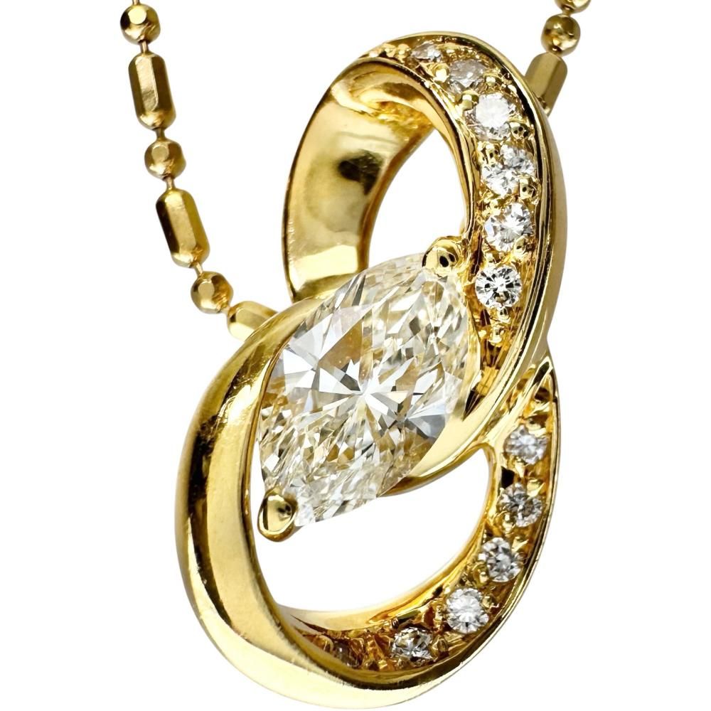 ダイヤモンド(推定I-VS2/マーキスカット) 0.572ct その他ダイヤモンド 0.08ct ネックレス K18ゴールド 18金 5.5g 40cm レディース 【中古】【真子質店】【NN】