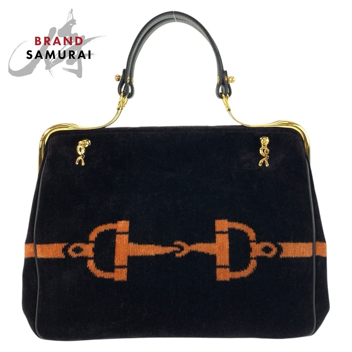 美品 Roberta di Camerino ロベルタ ディ カメリーノ ブラック パープル オレンジ ベルベット ハンドバッグ レディース 602830【中古】