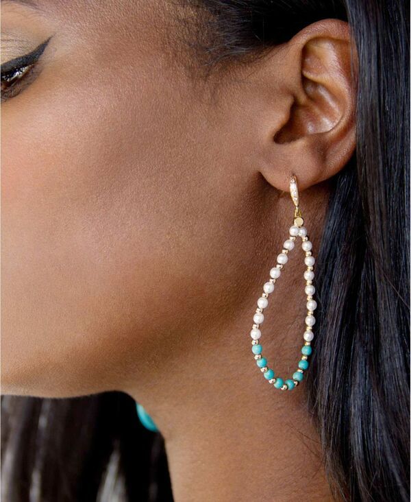 エティカ レディース アクセサリー ピアス・イヤリング ETTIKA Turquoise and Imitation Pearl Beaded Oval Earrings GoldTone ゴールド エティカ レディース アクセサリー ピアス・イヤリング ETTIKA Turquoise and Imitation Pearl Beaded Oval Earrings GoldTone ゴールド