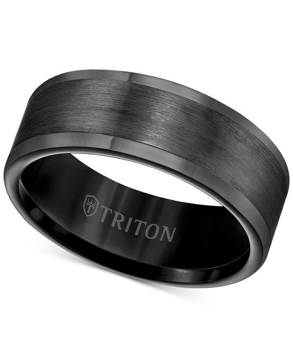 トリトン メンズ アクセサリー リング Triton Mens Ring 8mm Wedding Band or Black Tungsten Black Tungsten ブラック