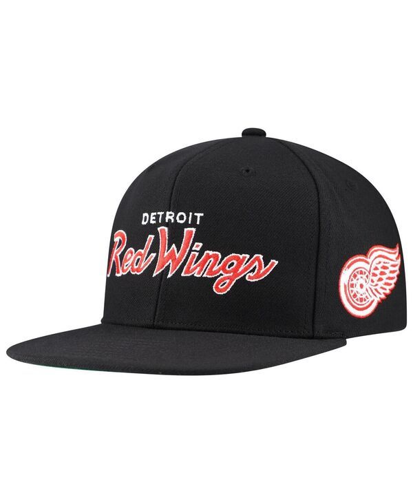 ミッチェルネス メンズ アクセサリー 帽子 Mitchell Ness Mens Black Detroit Red Wings Core Team Script 20 Snapback Hat Black ブラック