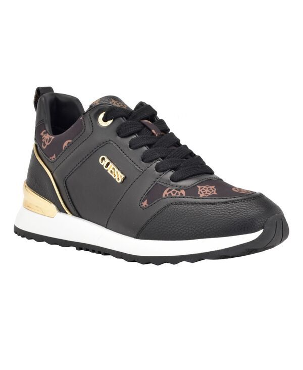 ゲス レディース シューズ スニーカー レース ロゴ GUESS Kadlin Logo Detailed Retro LaceUp Sneakers Black Logo Multi ブラック