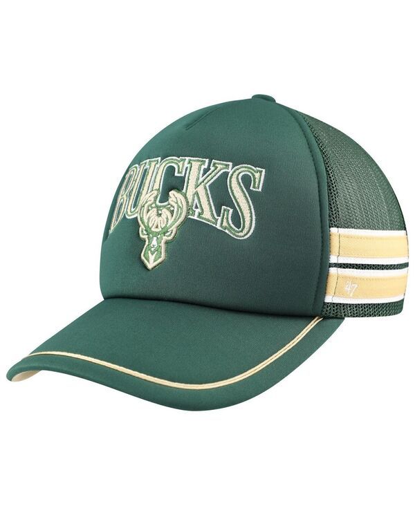 47 ブランド メンズ アクセサリー 帽子 47 Brand Mens Hunter Green Milwaukee Bucks Sidebrand Stripes Trucker Adjustable Hat Hunter Green グリーン