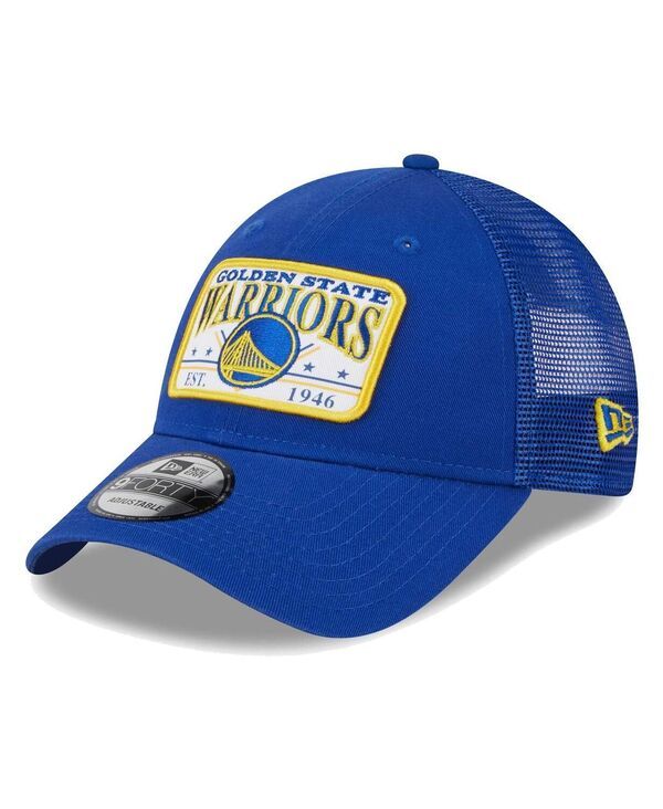 ニューエラ メンズ アクセサリー 帽子 New Era Mens Royal Golden State Warriors Plate Oversized Patch Trucker 9FORTY Adjustable Hat Royal