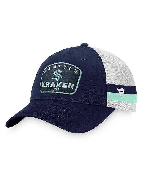 ファナティクス メンズ アクセサリー 帽子 Fanatics Mens Deep Sea Blue White Seattle Kraken Fundamental Striped Trucker Adjustable Hat Deep Sea Blue Wh