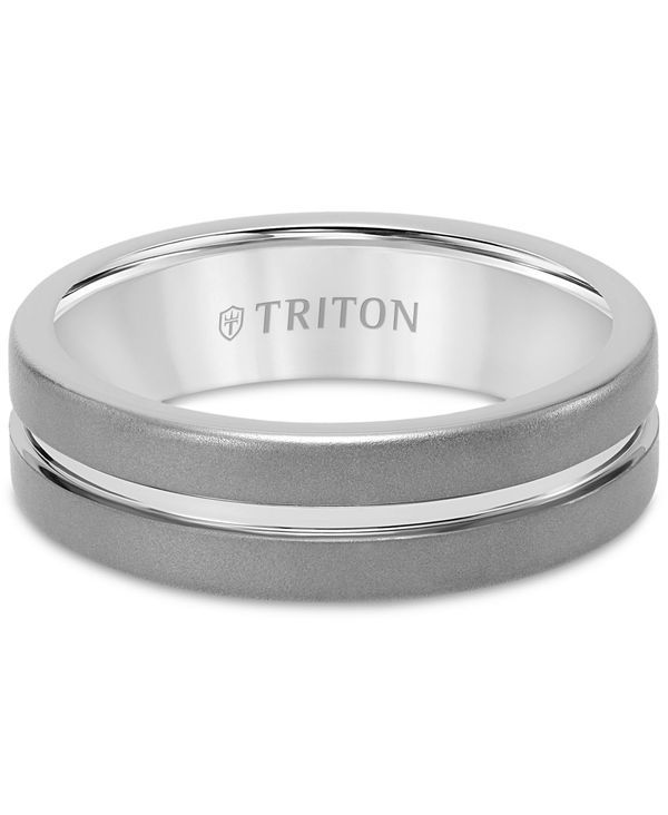 トリトン メンズ アクセサリー リング Triton Mens Sandblast Double Row Wedding Band Tungsten Carbide Gray グレー